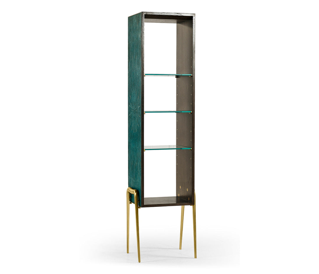 JC Modern - Luxe Collection - Teal Faux Shagreen and Brass Legged Étagère