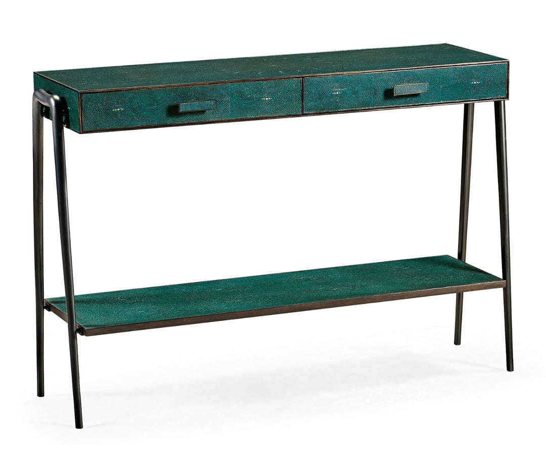 JC Modern - Luxe Collection - Teal Faux Shagreen and Bronze Legged Console