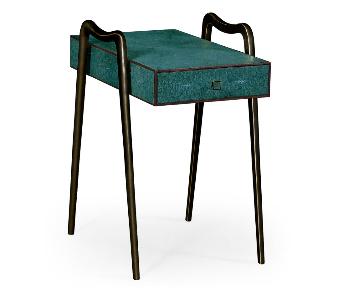 JC Modern - Luxe Collection - Teal Faux Shagreen and Bronze Legged End Table