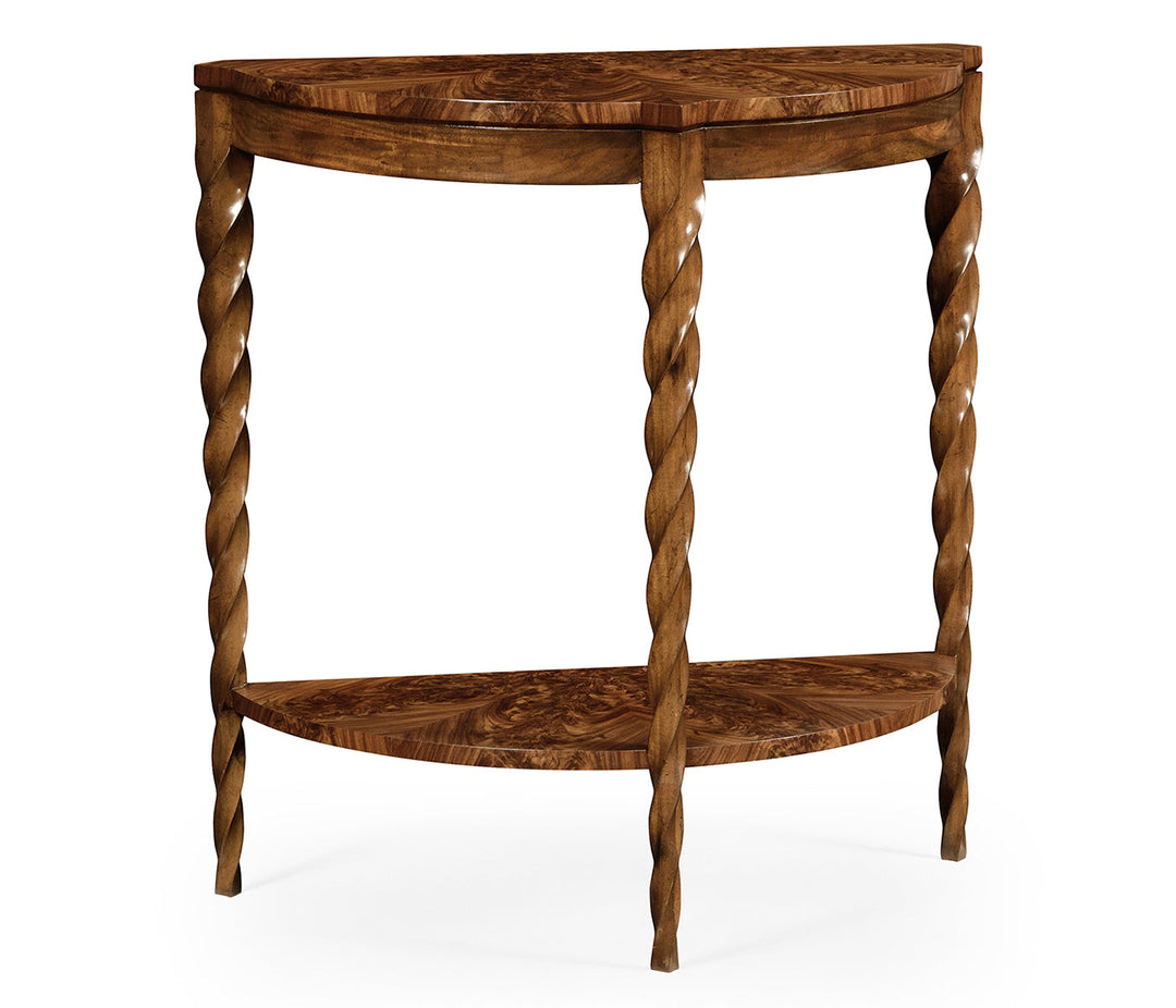 JC Modern - Twist Collection - Walnut Barleytwist Demilune Console Table