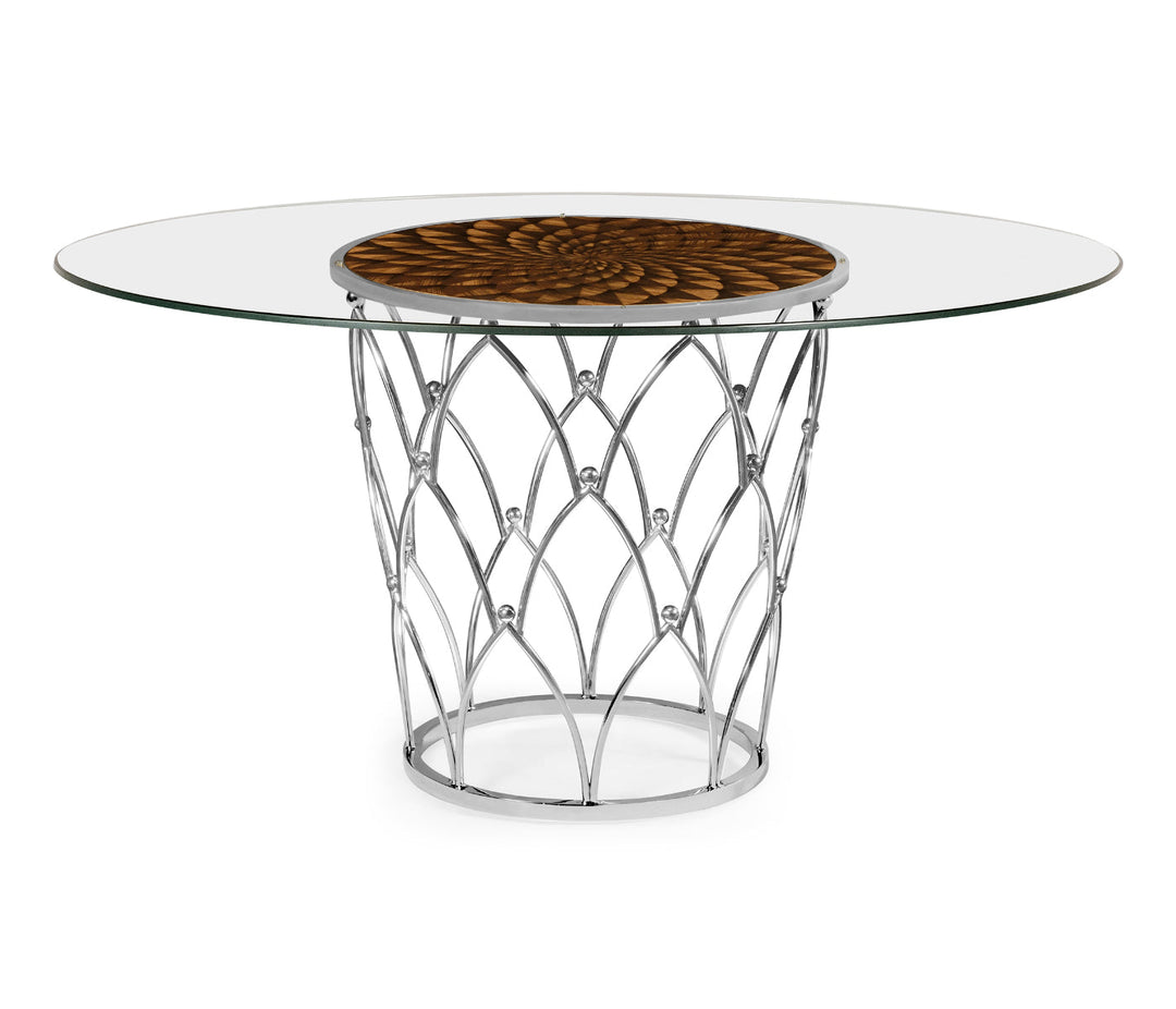 JC Modern - Icarus Collection - Feather Inlay Glass Top Dining Table