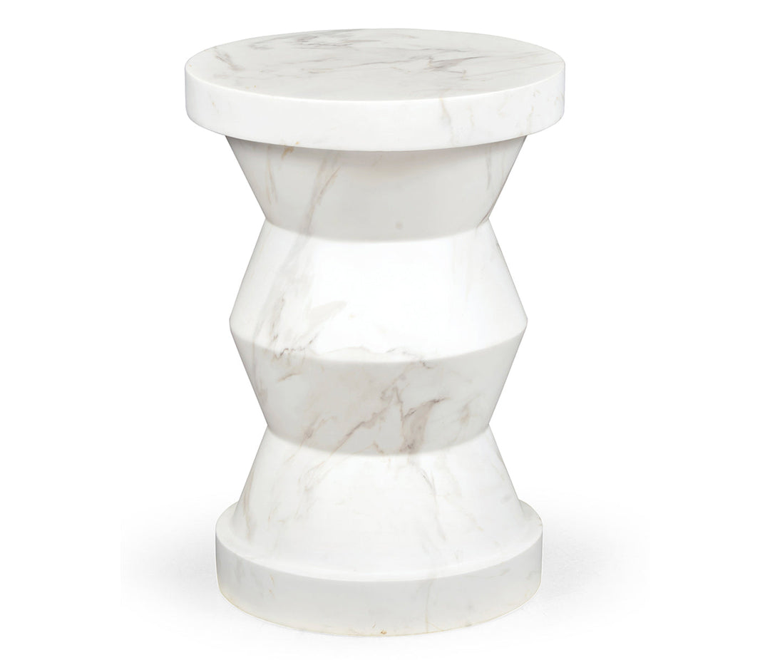 JC Outdoor - Biscayne Collection - Round Geometric Faux White & Grey Marble Wine Table