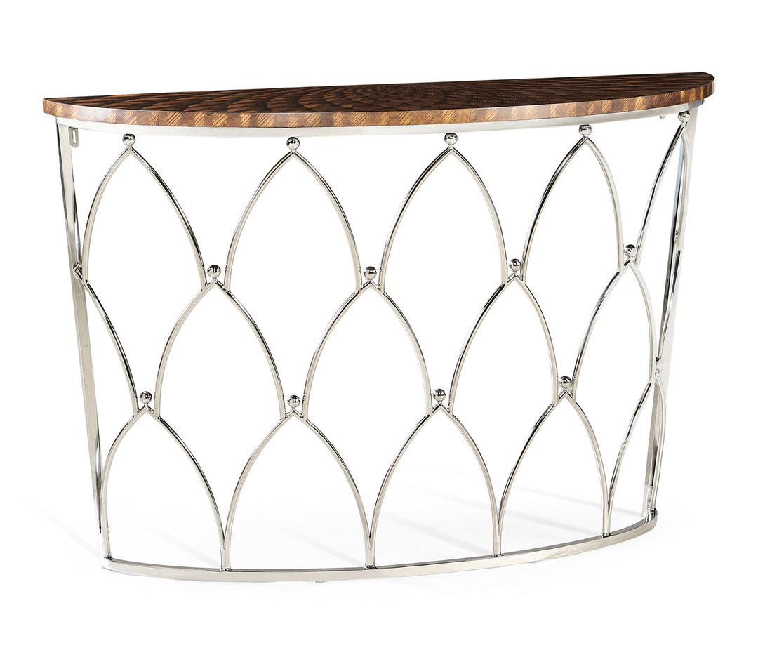 JC Modern - Icarus Collection - Feather Inlay Demilune Console Table