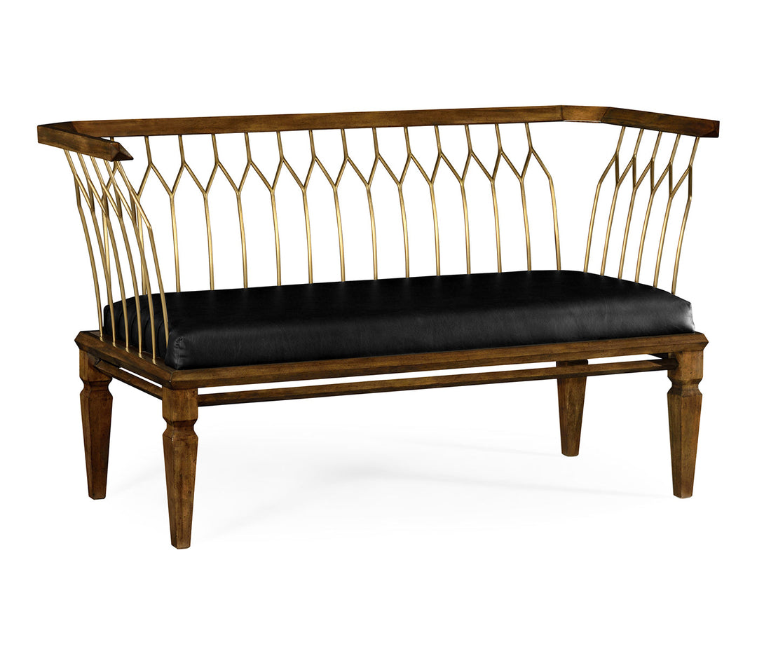 JC Modern - Camden Collection - Contemporary Walnut & Brass Bench, Upholstered in Black Leather