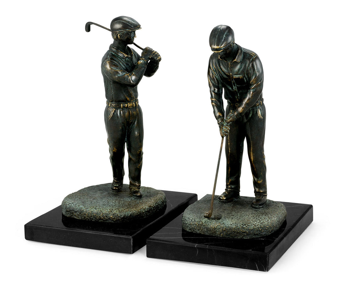 Curated Collection - Pair of Dark Antique Bronze Golfer Bookends