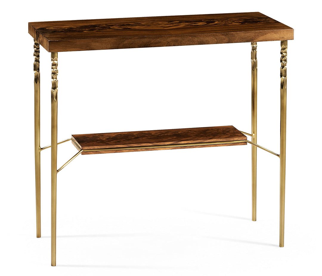 Clean & Classic Collection - Console table in Tropical walnut crotch with brass base