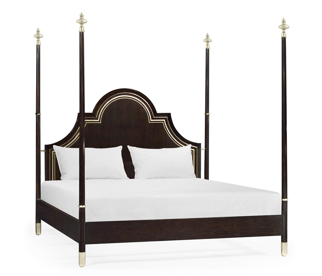 Kensington Collection - Four Poster Ebonised & Silver-Leaf UK King Bed