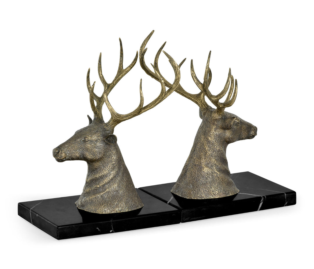 Curated Collection - Pair of Light Brass Deer Mounted Bookends