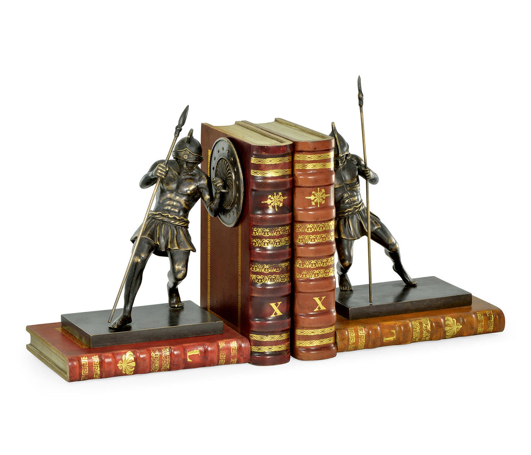 Curated Collection - Pair of Antique Dark Bronze Roman Gladiator Bookends