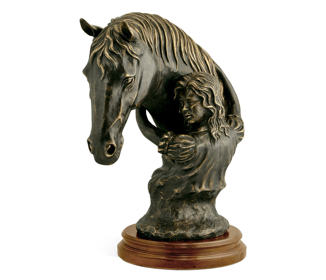 Curated Collection - Antique Dark Bronze Young Girl & Her Horse