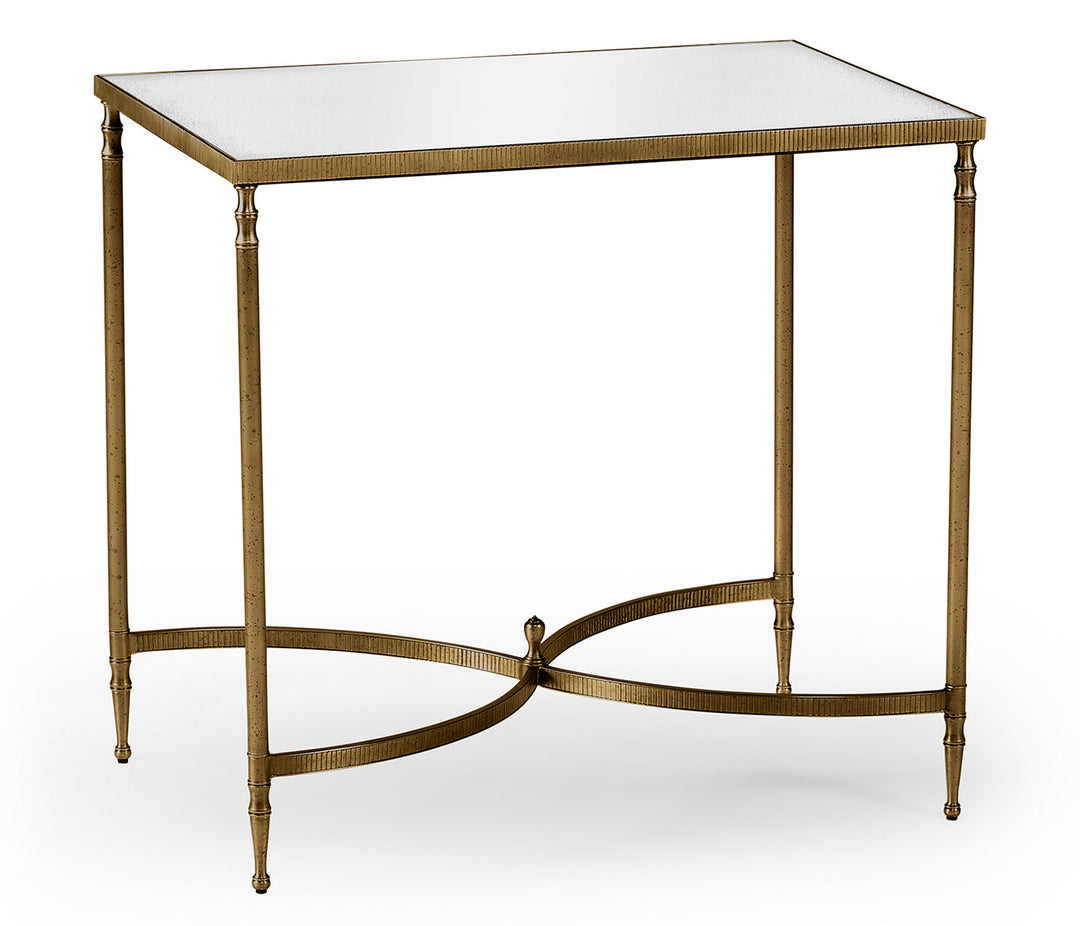 Curated Collection - Rectangular Antique Brass End Table with Antique Mirror Top