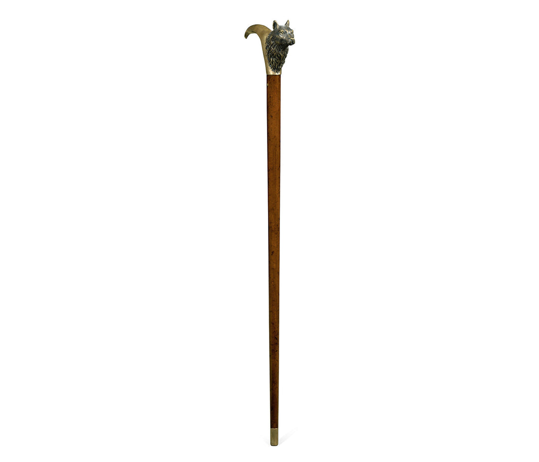 Curated Collection - Mahogany Walking Stick with Brass Wolf Topper