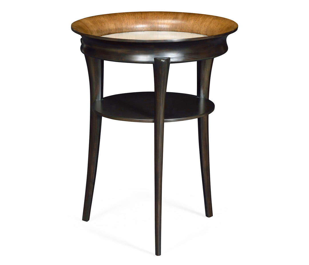 JC Modern - Cosmo Collection - Round Charcoal & Walnut End Table with Antique Mirror Top