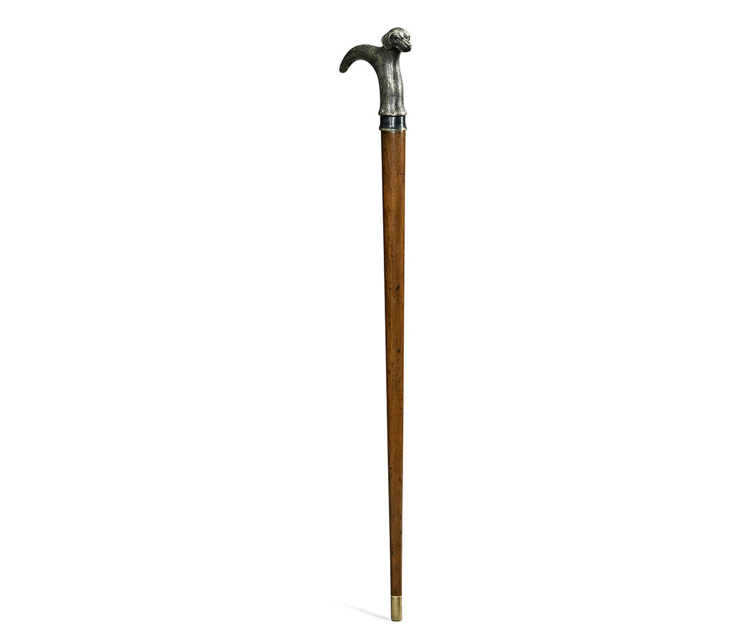 Curated Collection - Mahogany Walking Stick with Brass Dog Topper