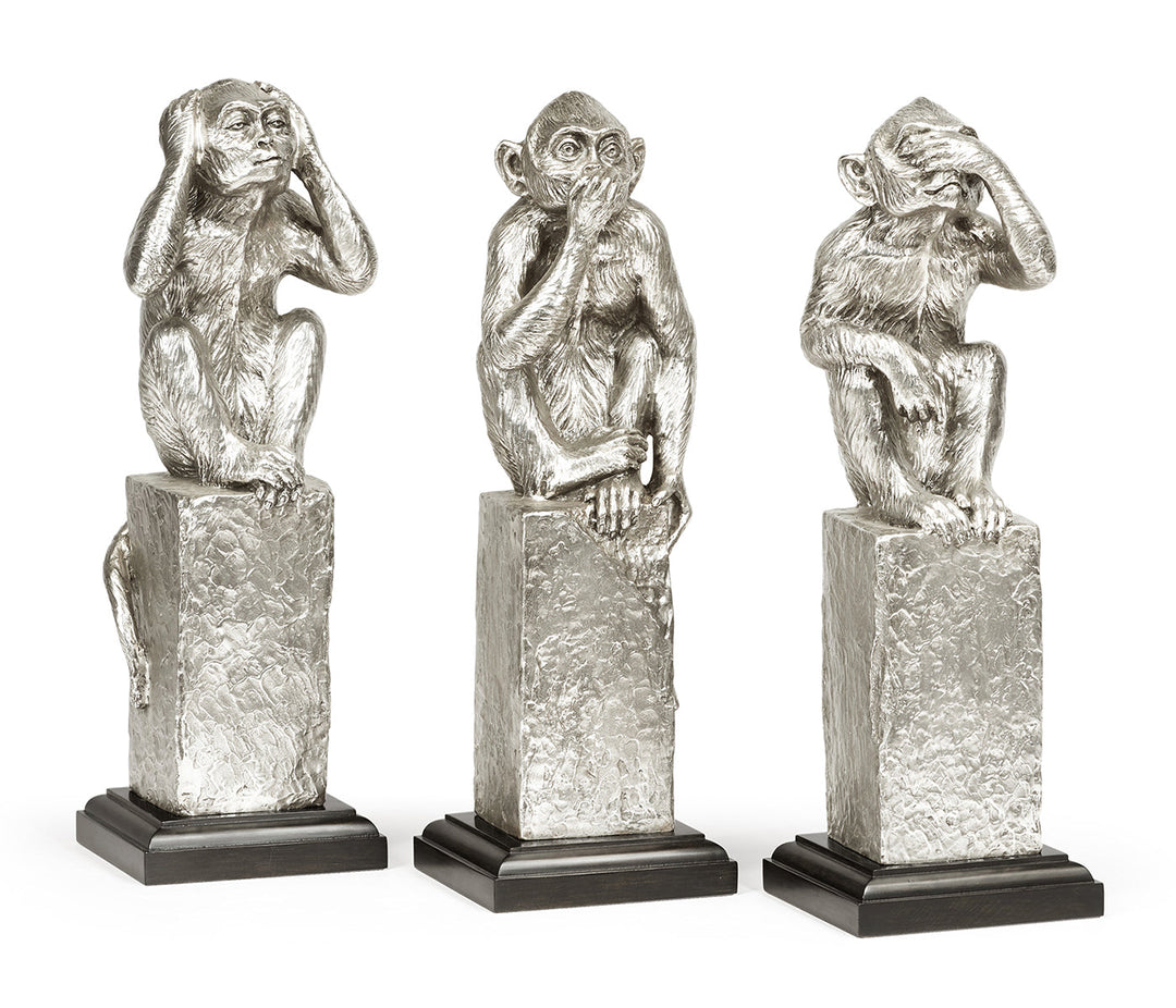 Curated Collection - Three White Stainless Steel Wise Monkeys