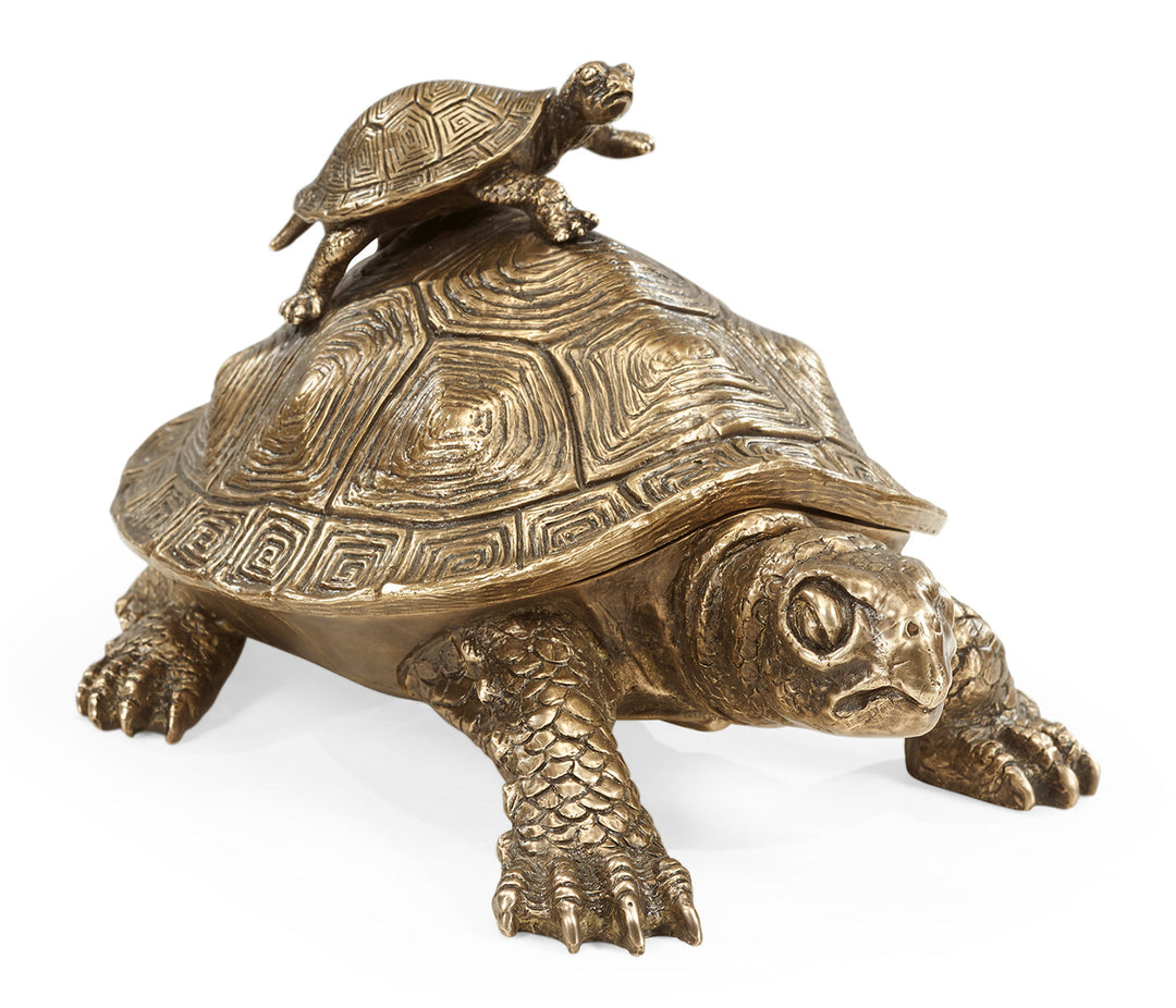 Curated Collection - Anitque Light Brown Brass Turtle Container