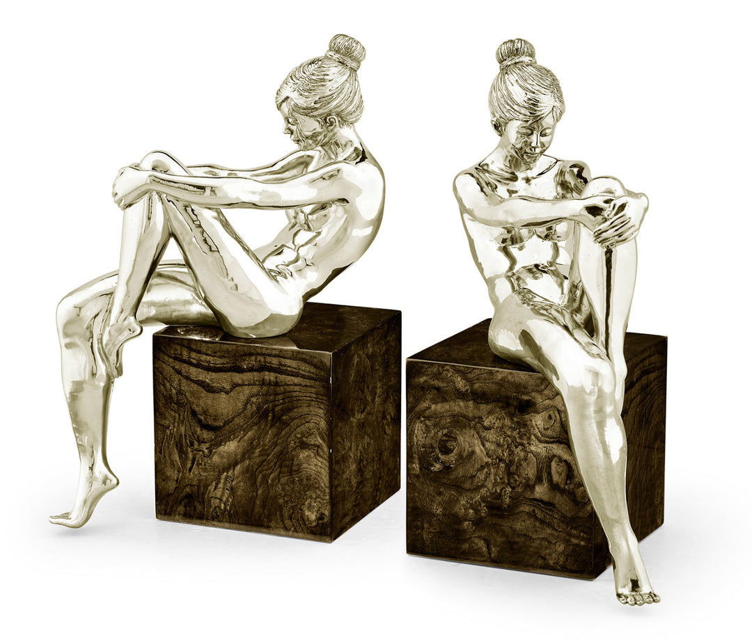 Curated Collection - Set of White Brass Nude Girl Bookends