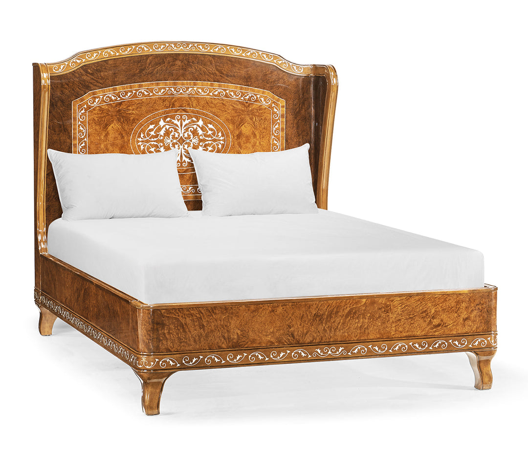 Duchess Collection - Louis XV Style Burl Walnut & Mother Of Pearl US Queen Bed