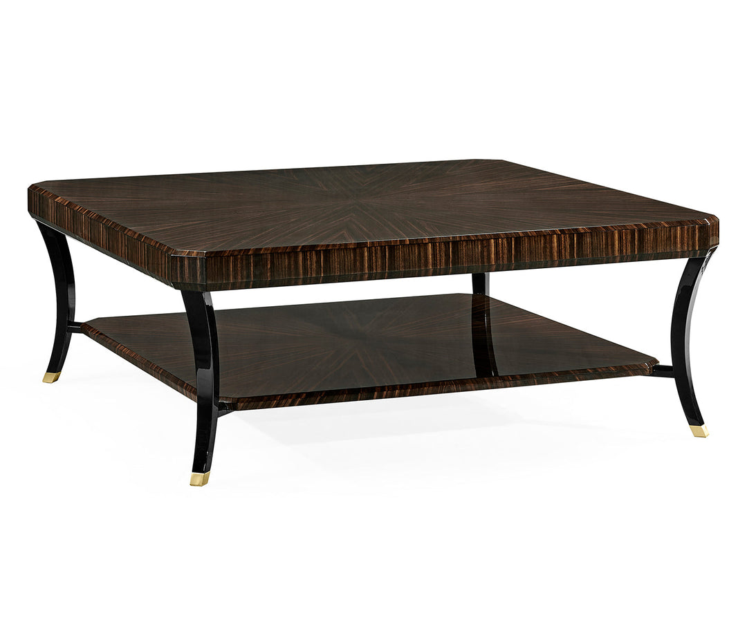 JC Modern - Ebony Collection - Square Art Deco Macassar Ebony High Lustre Coffee Table