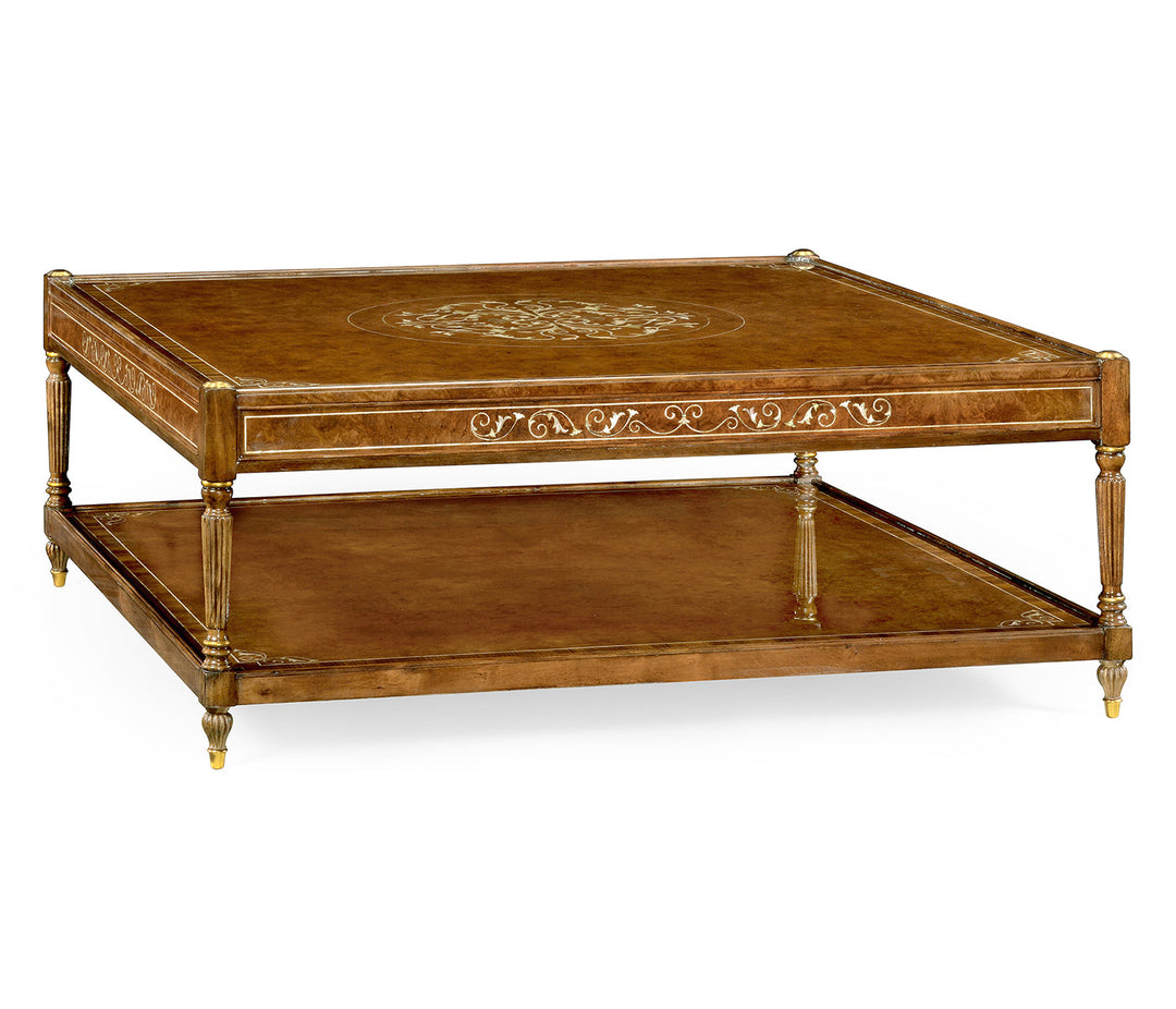 Duchess Collection - Burl and mother of pearl inlaid square coffee table