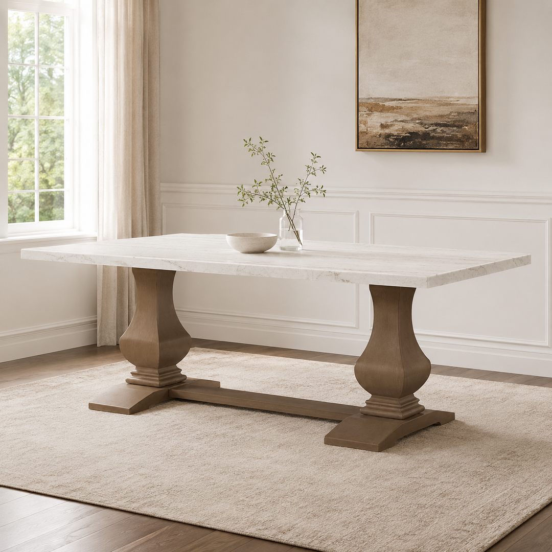 Monticello White Marble Dining Table 6-8 Seaters Natural
