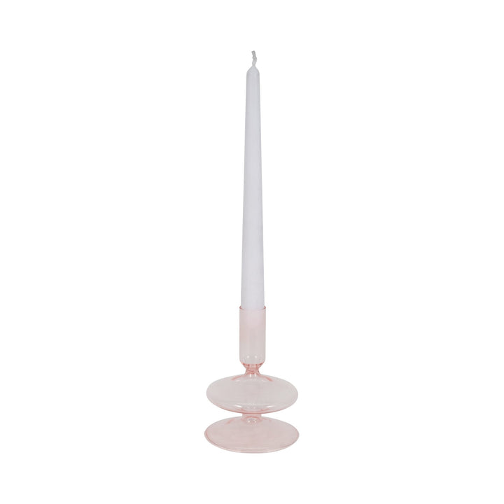 5" Vintage Glass Taper Candle Holder, Pink