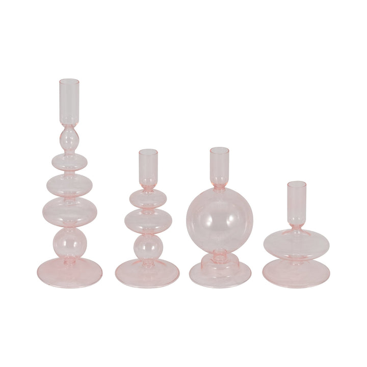 5" Vintage Glass Taper Candle Holder, Pink