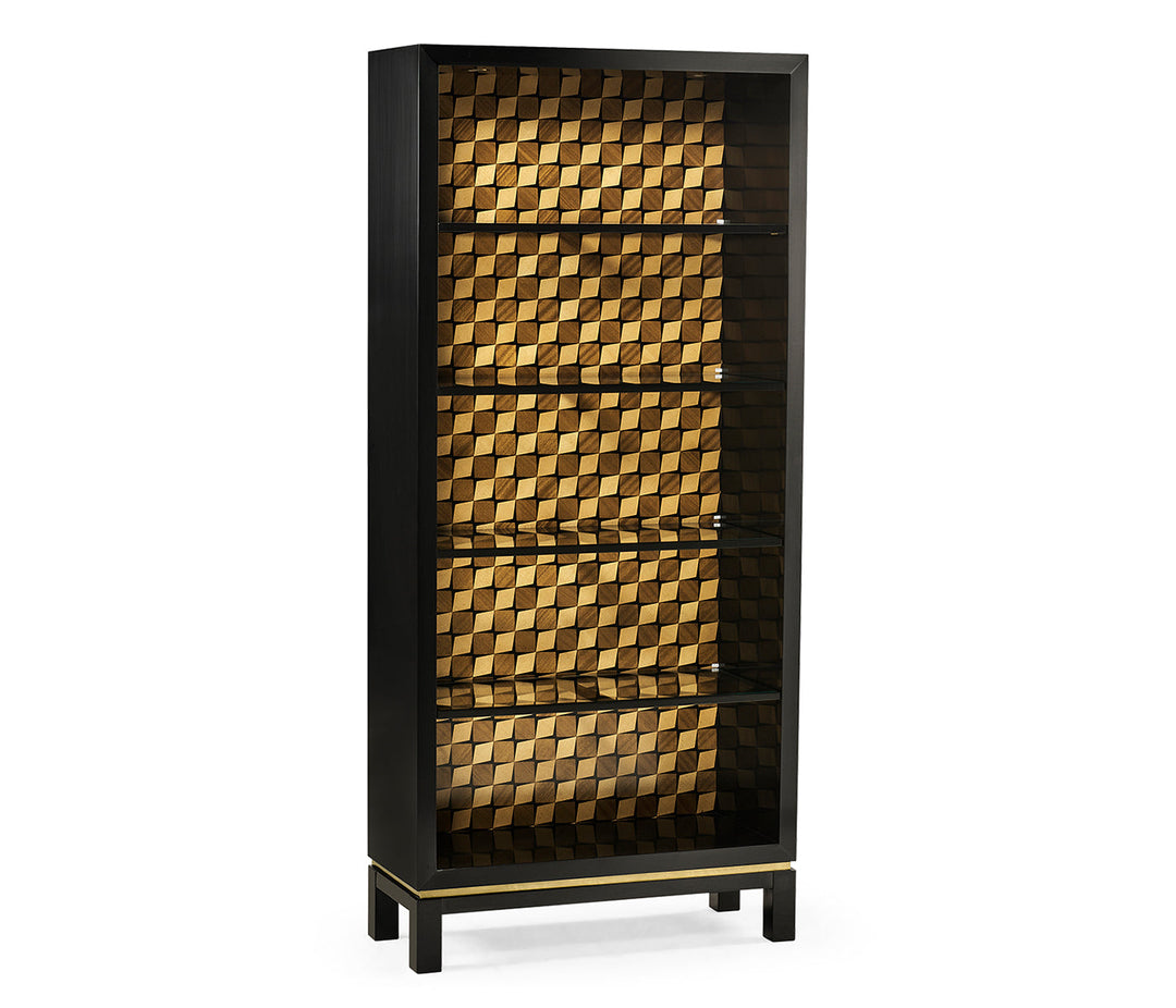 JC Modern - Op Art Collection - Black Bookcase with Interior Geometric Pattern