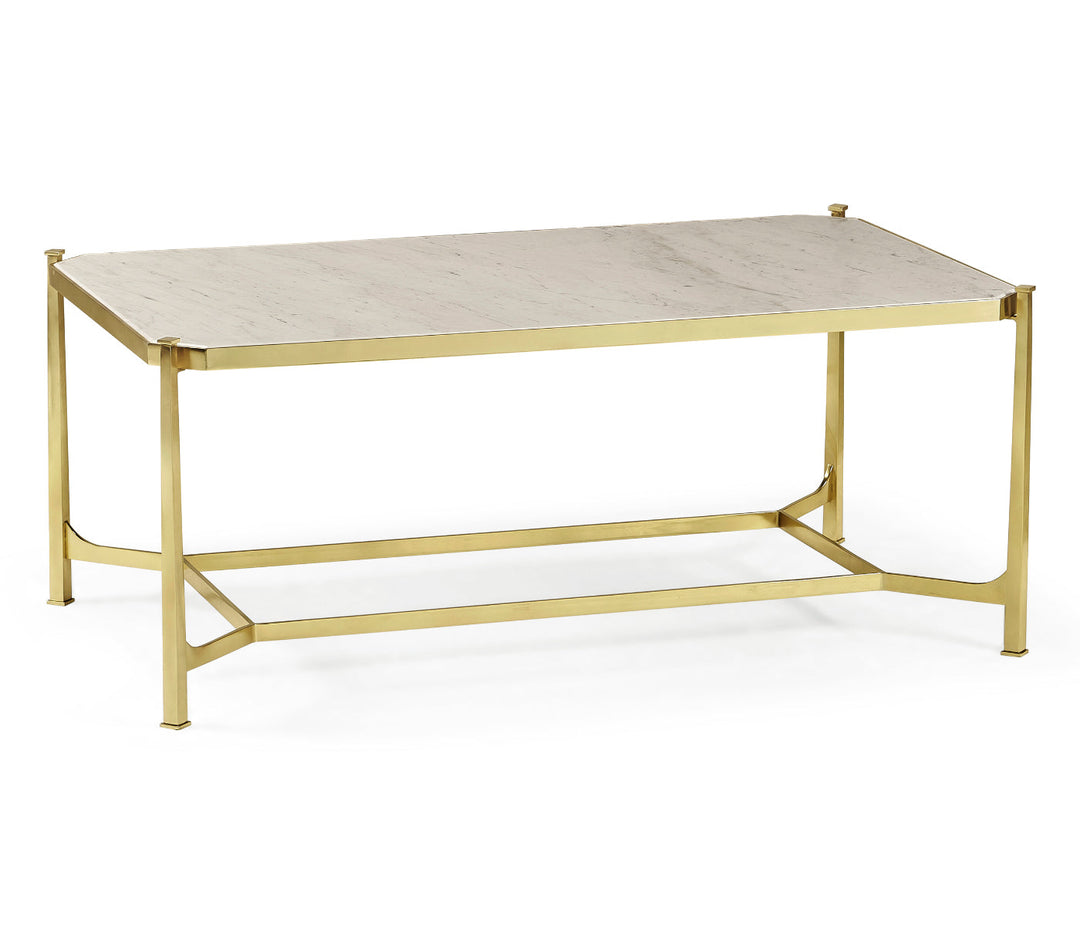 JC Modern - Luxe Collection - Rectangular Solid Brass & Blanco Equador Marble Top Coffee Table