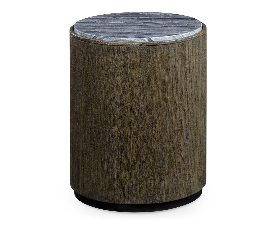 JC Outdoor - Hampton Collection - Round Oak End Table with a Grey Marble Top