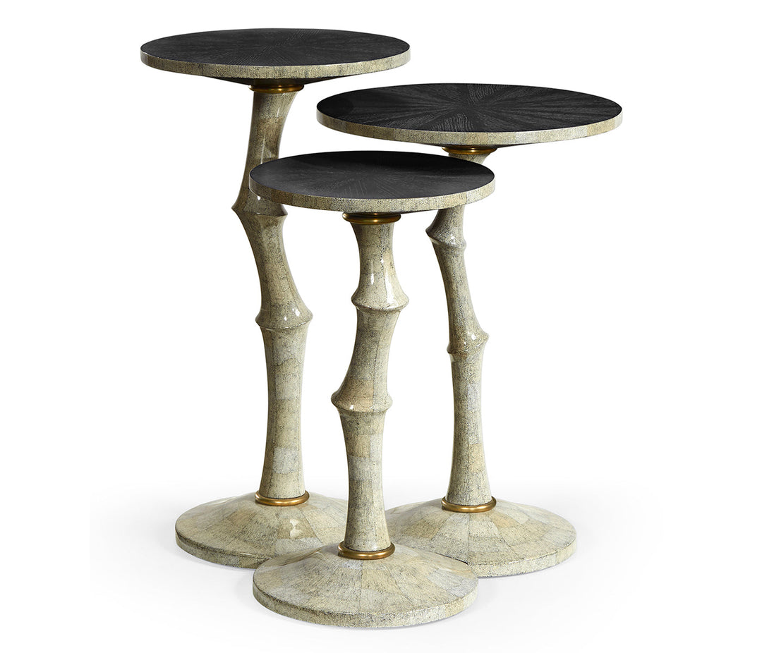 JC Modern - Eclectic Collection - Set of Three Bamboo Style Bone Eggshell & Cerused Oak Nesting Tables