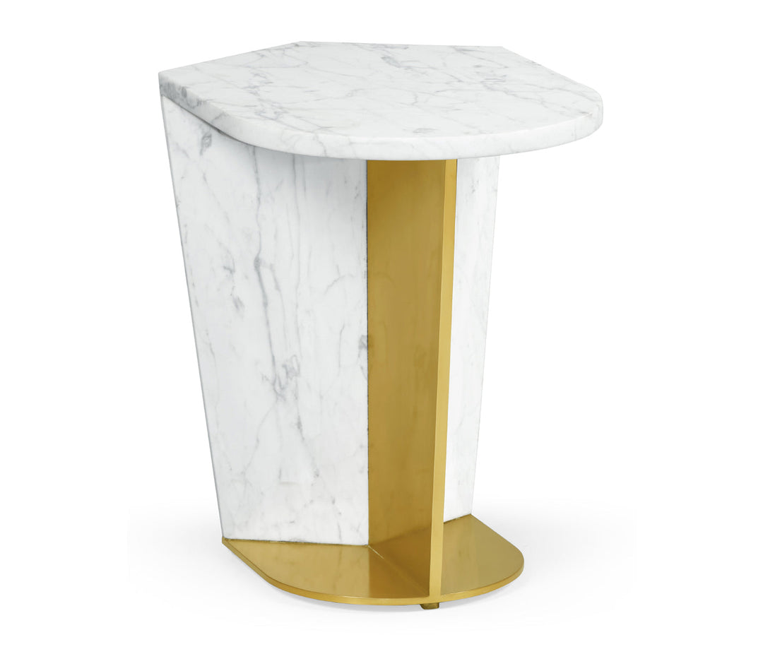 JC Modern - Fusion Collection - Fusion Medium White Marble & Brass End Table