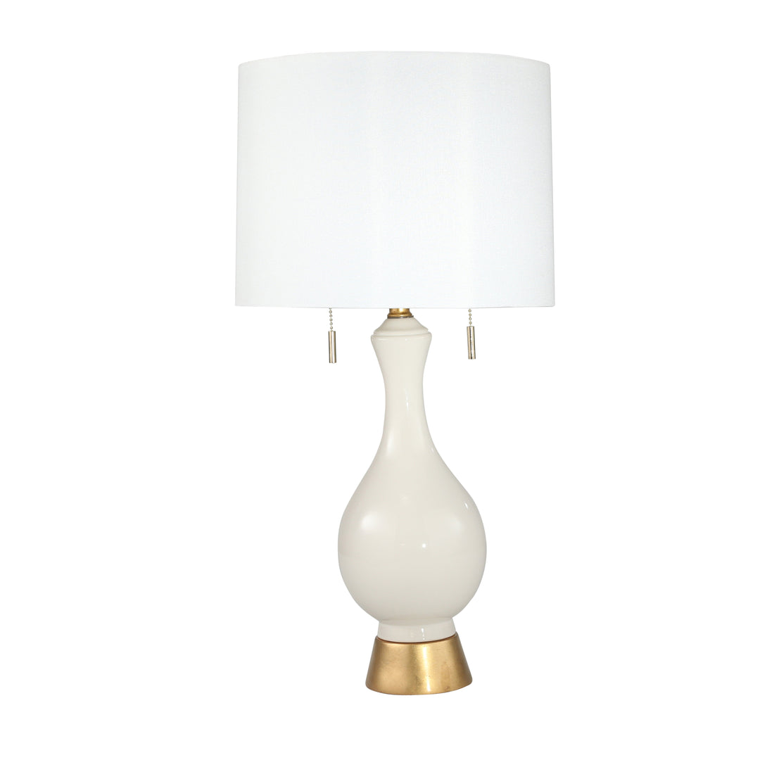 CERAMIC 28" TEARDROP TABLE LAMP, WHITE/GOLD