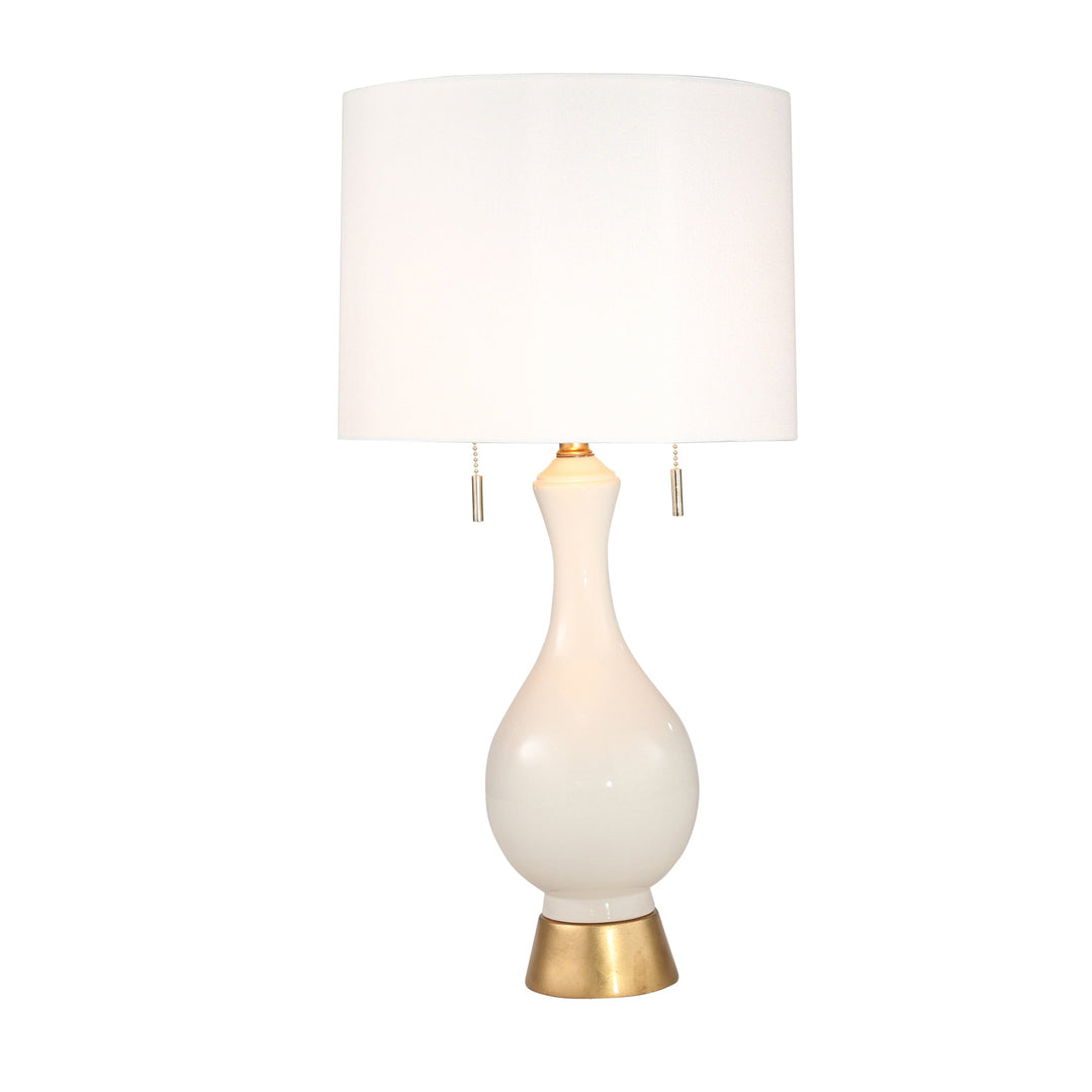 CERAMIC 28" TEARDROP TABLE LAMP, WHITE/GOLD