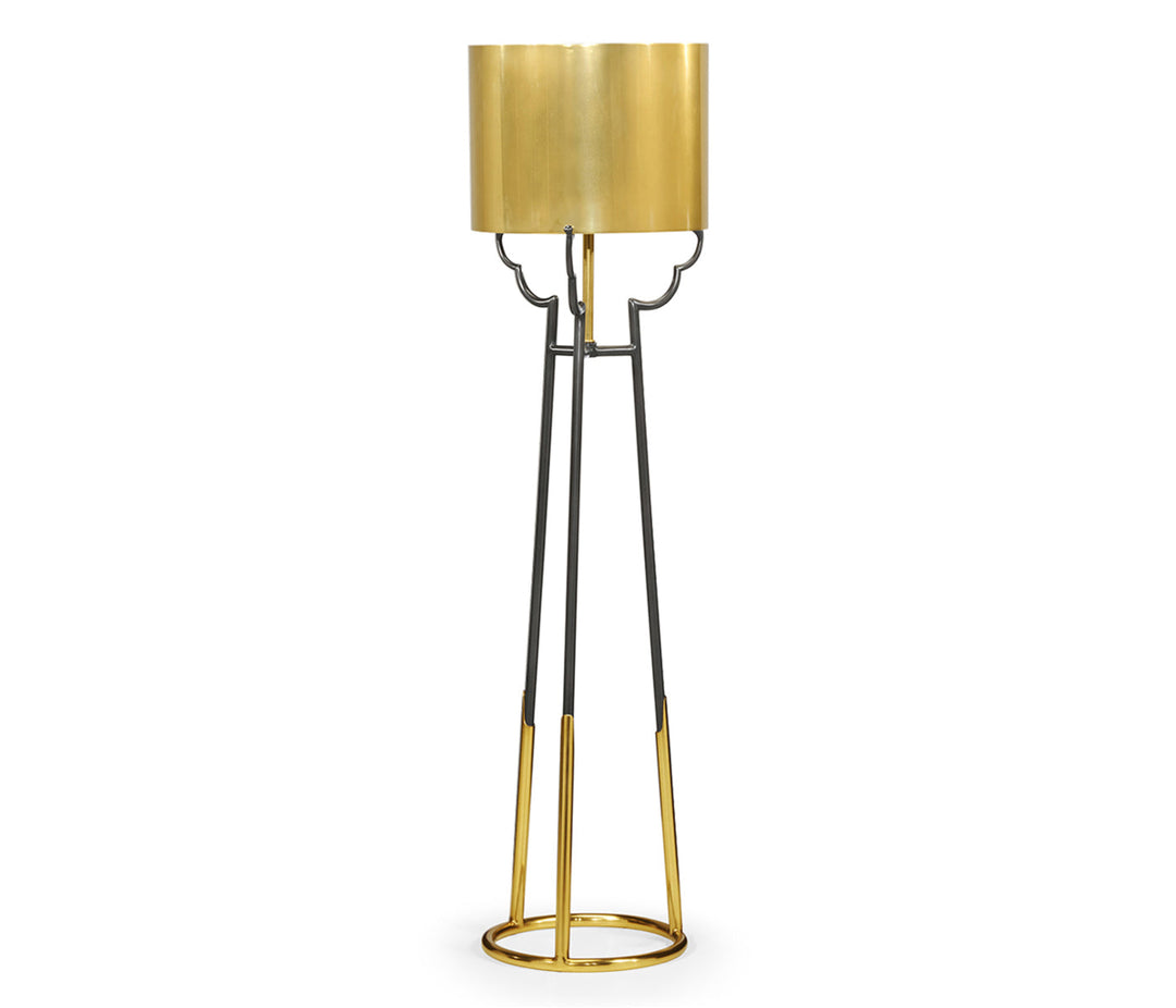 JC Modern - Fusion Collection - Contemporary Antique Satin Gold Brass & Black Stainless Steel Floor Lamp