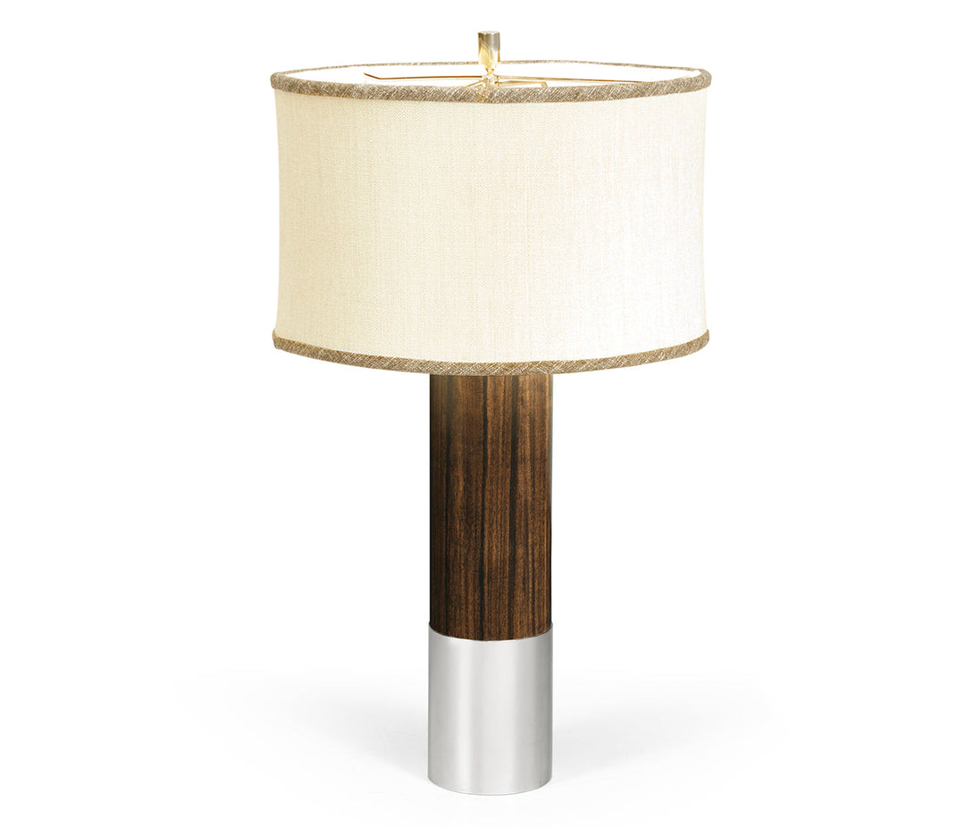 JC Modern - Campaign Collection - Circular Campaign Style Dark Santos Rosewood & White Stainless Steel Table Lamp