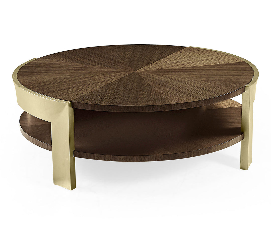 JC Modern - Gatsby Collection - Gatsby Contemporary Round Dark Grey Walnut & Champagne Silver-leaf Coffee Table