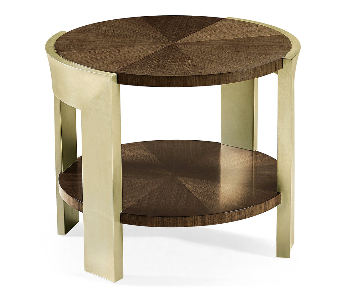 JC Modern - Gatsby Collection - Gatsby Contemporary Round Dark Grey Walnut & Champagne Silver-leaf End Table