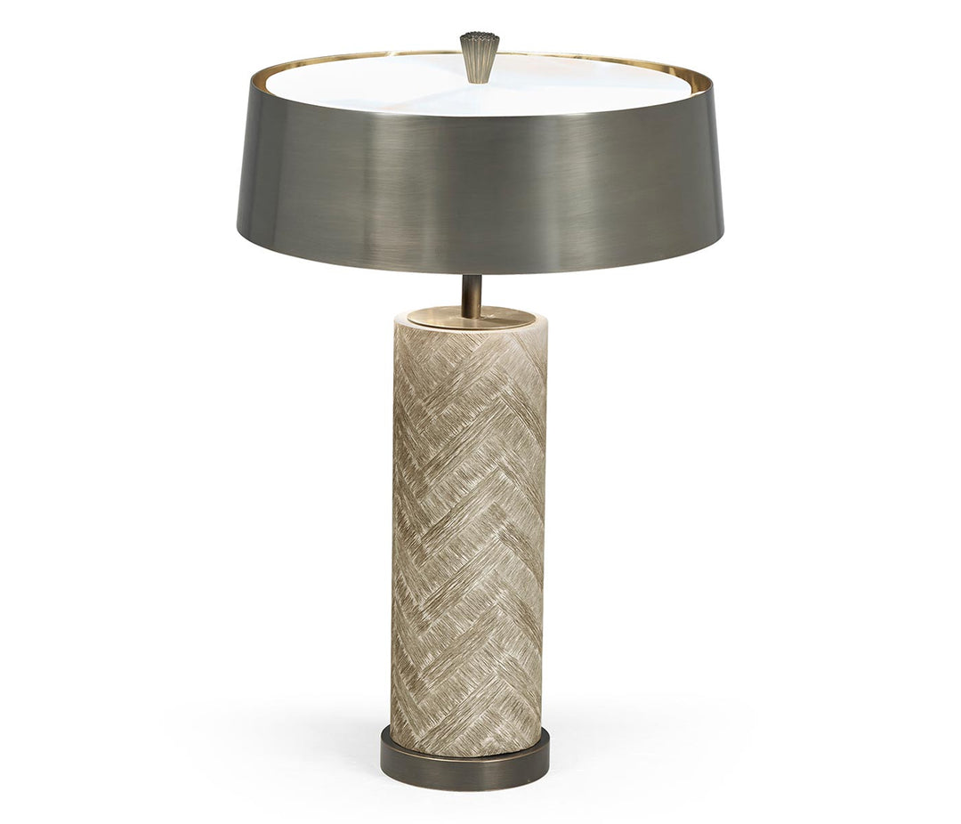 JC Modern - Corniche Collection - Circular Grey Oak & Brass Table Lamp