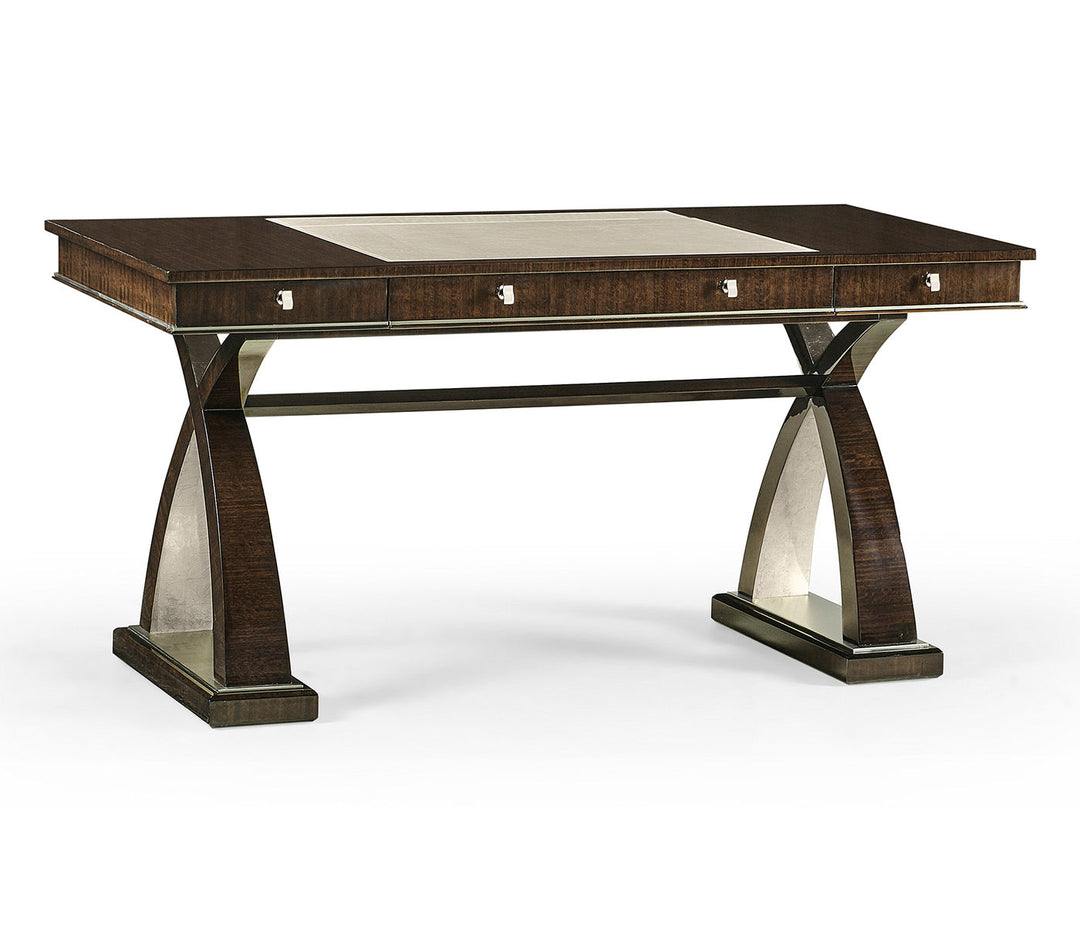 JC Modern - Belgravia Collection - Black Eucalyptus & Silver Espresso Desk with Wood Stretcher