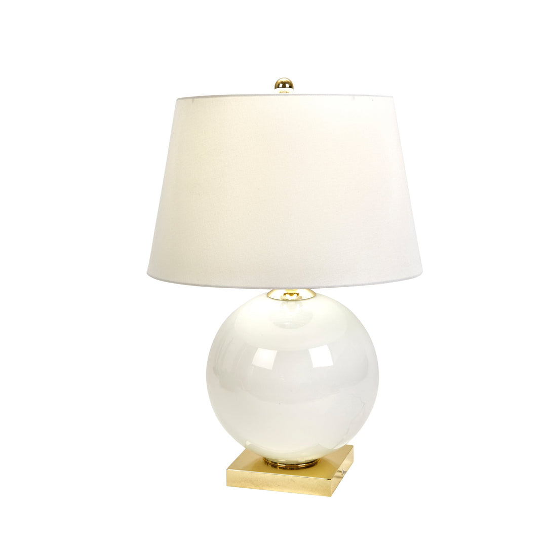 GLASS 27" ROUND TABLE LAMP, WHITE