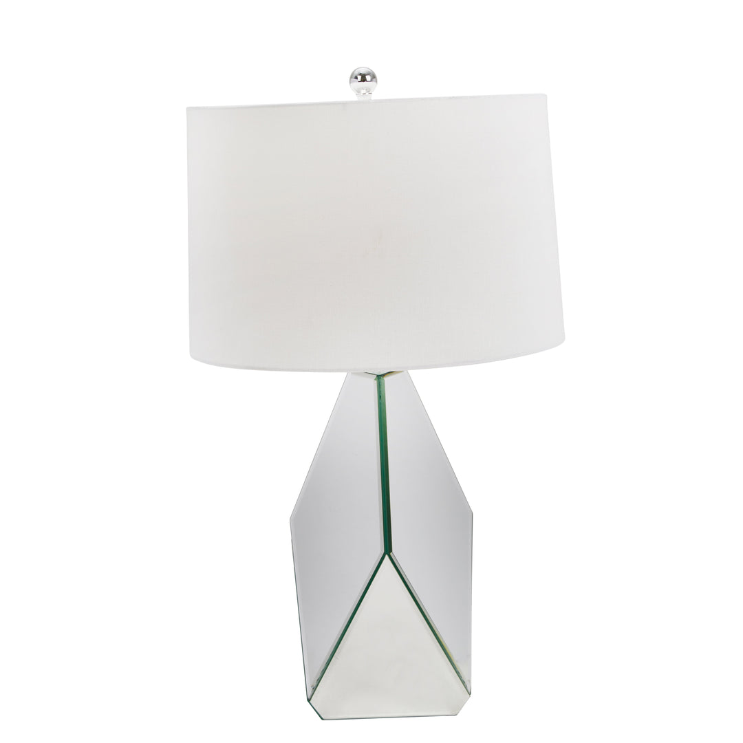 GLASS 30" MULTI-FACETED MIRRORTABLE LAMP, SILVER