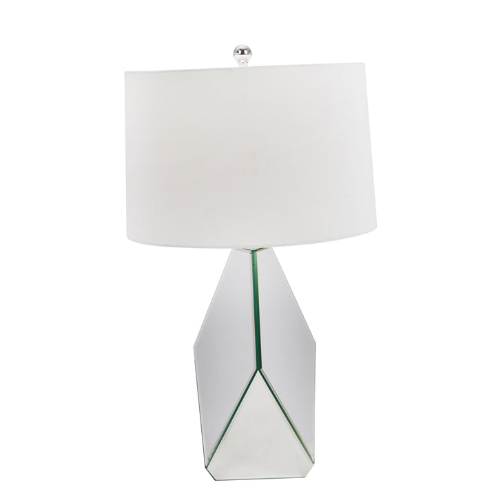 GLASS 30" MULTI-FACETED MIRRORTABLE LAMP, SILVER