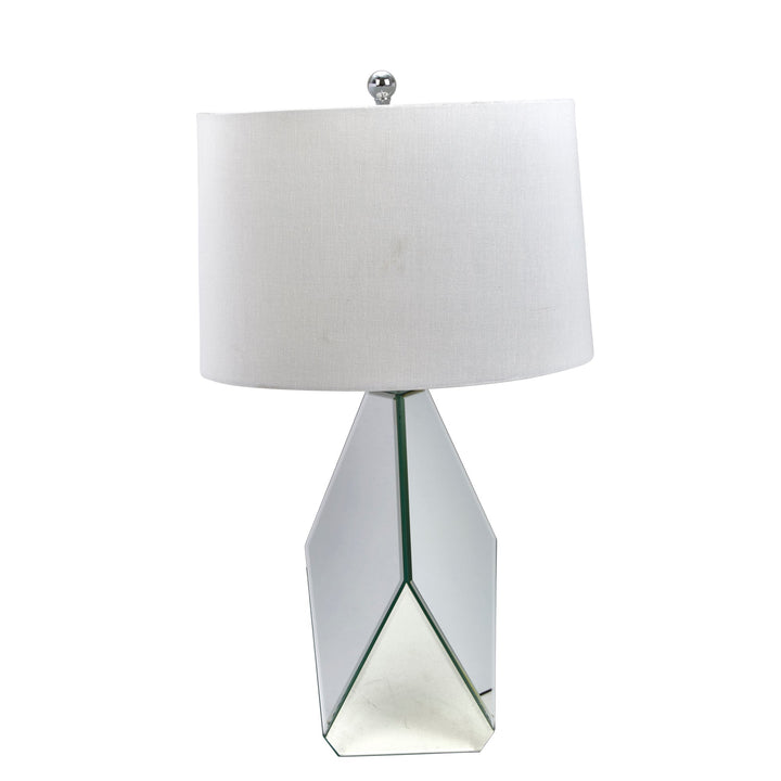 GLASS 30" MULTI-FACETED MIRRORTABLE LAMP, SILVER