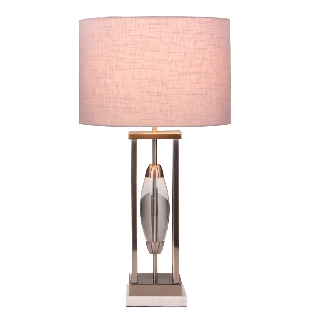 METAL TABLE LAMP W/ A CLEAR OVAL CENTER 28.5", GRA