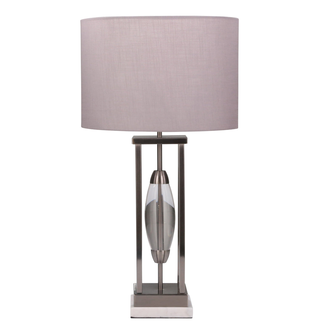 METAL TABLE LAMP W/ A CLEAR OVAL CENTER 28.5", GRA