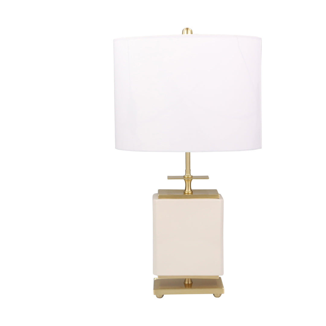 CERAMIC 28" SQUARE TABLE LAMP,WHITE/GOLD