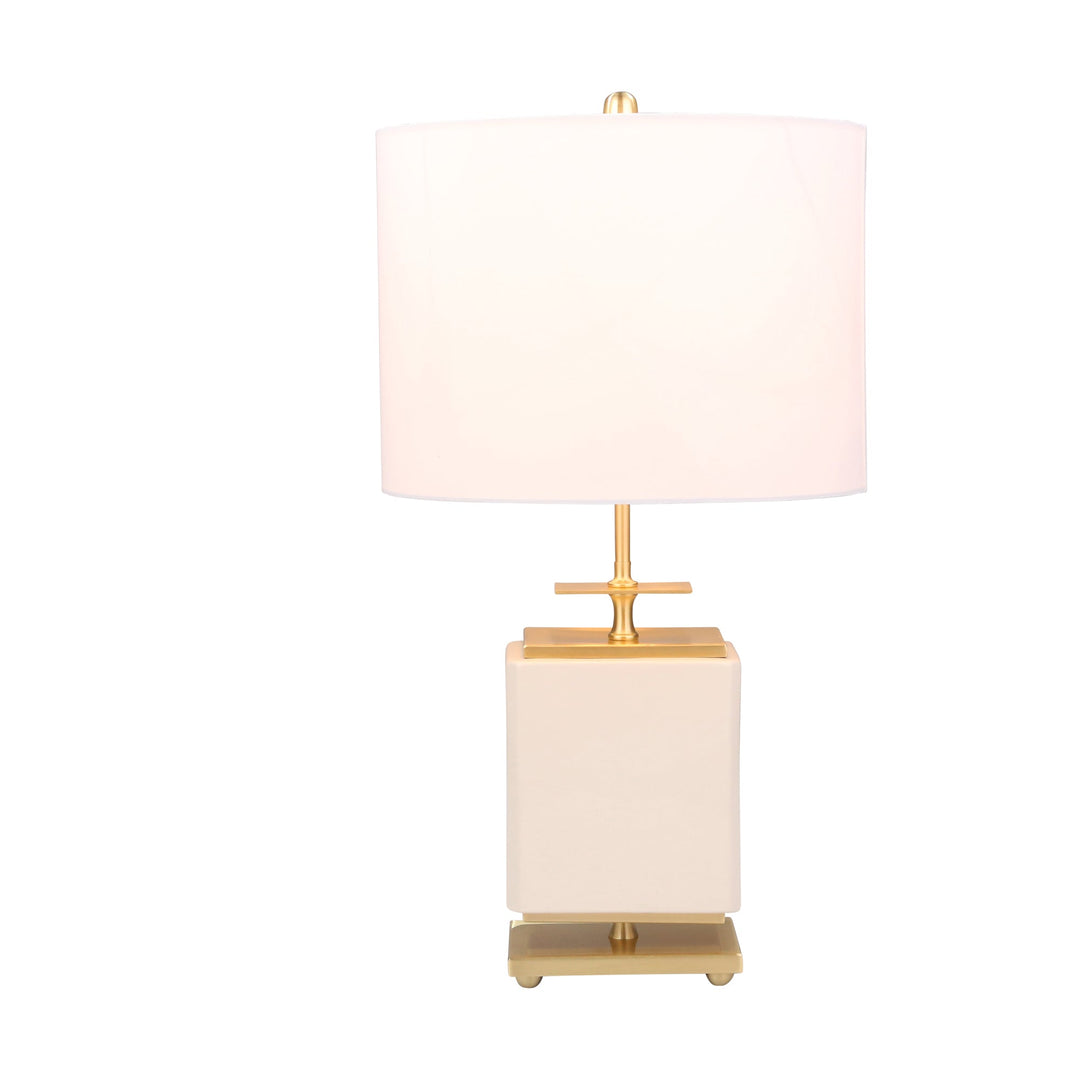 CERAMIC 28" SQUARE TABLE LAMP,WHITE/GOLD