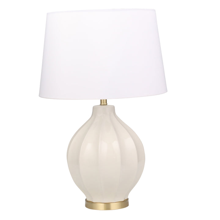 CERAMIC GROOVED TABLE LAMP W/WHITE SHADE 28", WHIT