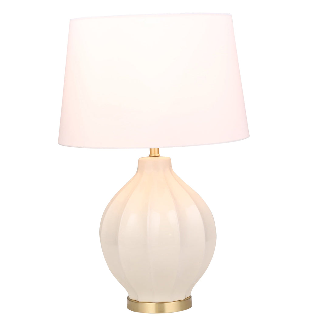 CERAMIC GROOVED TABLE LAMP W/WHITE SHADE 28", WHIT